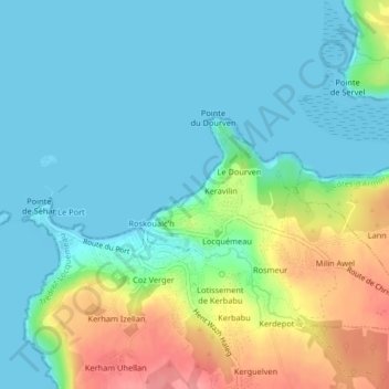 Topografische kaart Plage de Notigou, hoogte, reliëf