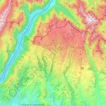 Topografische kaart Monti Lessini, hoogte, reliëf