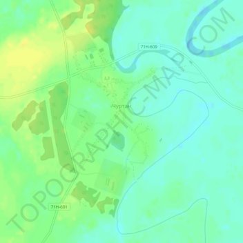 Topografische kaart Чуртан, hoogte, reliëf