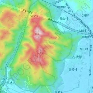 Topografische kaart 董奉山国家森林公园, hoogte, reliëf