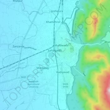 Topografische kaart Junagadh, hoogte, reliëf