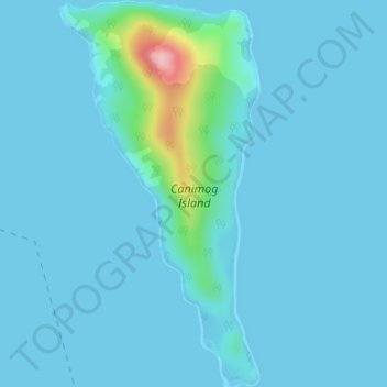 Topografische kaart Canimog Island, hoogte, reliëf