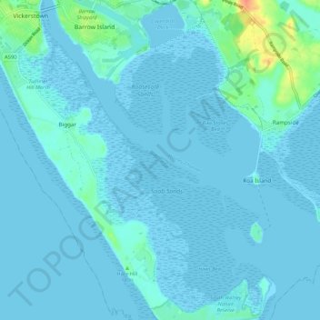 Topografische kaart Walney Channel, hoogte, reliëf