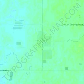 Topografische kaart Waskada, hoogte, reliëf