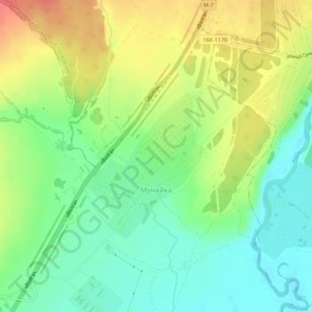 Topografische kaart Мунайка, hoogte, reliëf