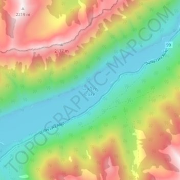 Topografische kaart Duffey Lake, hoogte, reliëf