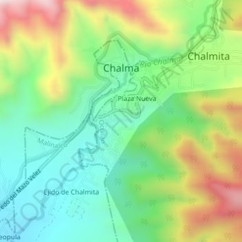 Topografische kaart Chalma, hoogte, reliëf