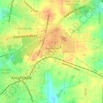 Topografische kaart Knightdale Station Park, hoogte, reliëf
