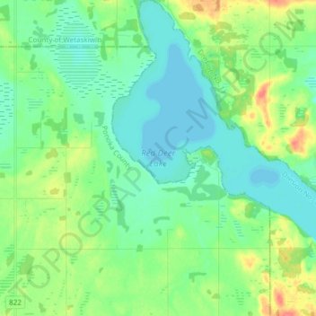 Topografische kaart Red Deer Lake, hoogte, reliëf