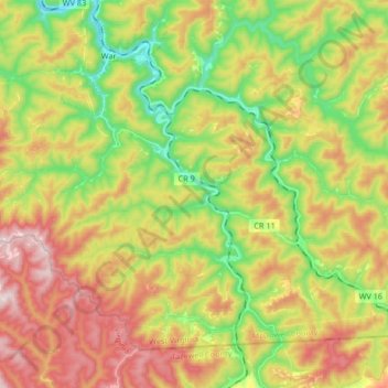 Topografische kaart Dry Fork, hoogte, reliëf