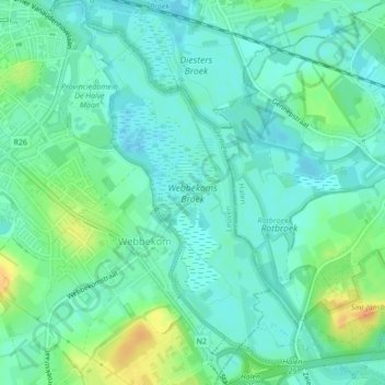 Topografische kaart Webbekoms Broek, hoogte, reliëf