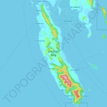 Topografische kaart Ko Lanta, hoogte, reliëf