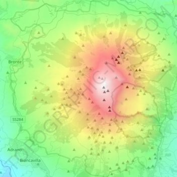 Topografische kaart Mount Etna, hoogte, reliëf