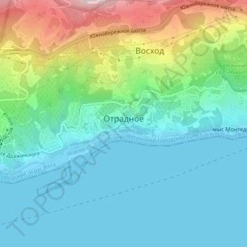 Topografische kaart Отрадное, hoogte, reliëf