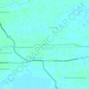 Topografische kaart Cauvery, hoogte, reliëf