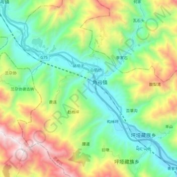 Topografische kaart 白龙江, hoogte, reliëf