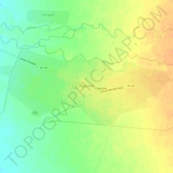 Topografische kaart Курчум, hoogte, reliëf