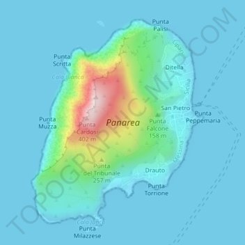 Topografische kaart Panarea, hoogte, reliëf
