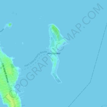 Topografische kaart Hart Island, hoogte, reliëf