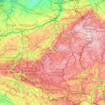 Topografische kaart Ardennen, hoogte, reliëf