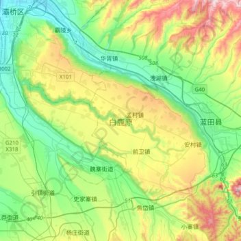 Topografische kaart 白鹿原, hoogte, reliëf