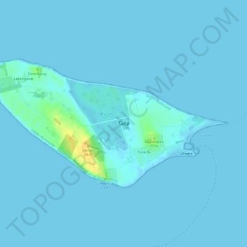 Topografische kaart Tunø, hoogte, reliëf