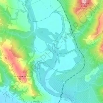 Topografische kaart Fiume Ombrone, hoogte, reliëf