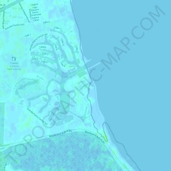Topografische kaart Puerto Cancún, hoogte, reliëf