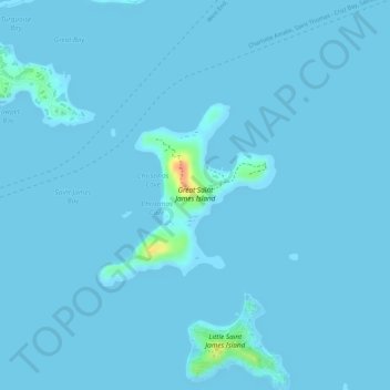 Topografische kaart Great Saint James Island, hoogte, reliëf
