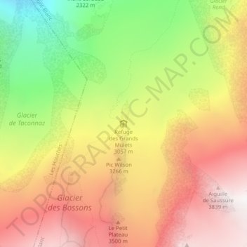 Topografische kaart Refuge des Grands Mulets, hoogte, reliëf