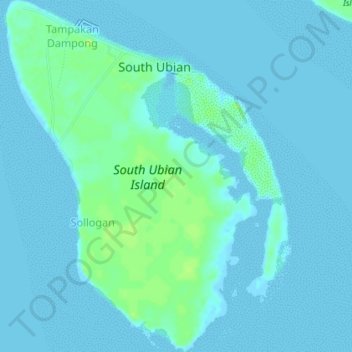 Topografische kaart South Ubian Island, hoogte, reliëf