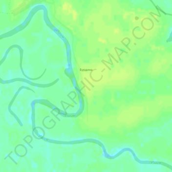 Topografische kaart Бурдина, hoogte, reliëf