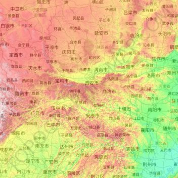 Topografische kaart 秦岭, hoogte, reliëf