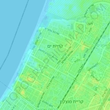 Topografische kaart Kiryat Yam, hoogte, reliëf