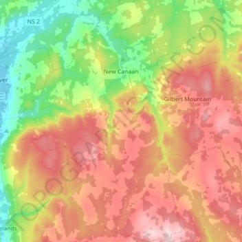 Topografische kaart New Canaan, hoogte, reliëf