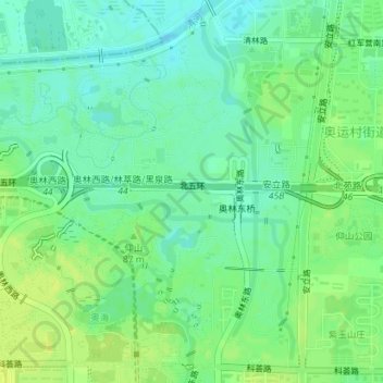 Topografische kaart 奥林匹克森林公园, hoogte, reliëf