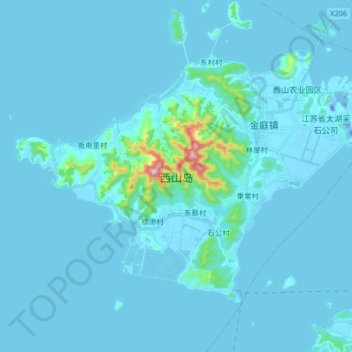 Topografische kaart 西山岛, hoogte, reliëf
