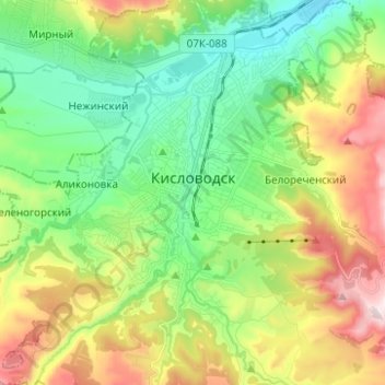 Topografische kaart Кисловодск, hoogte, reliëf