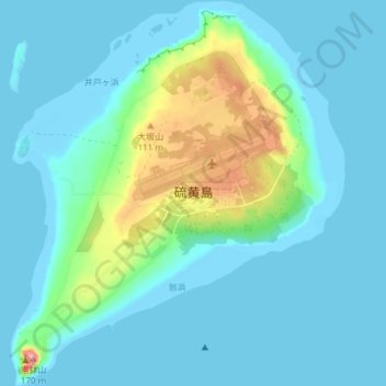 Topografische kaart 硫磺岛, hoogte, reliëf