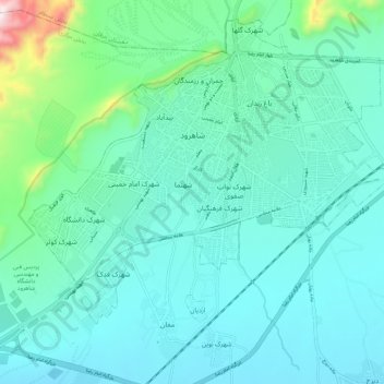 Topografische kaart Shahrood, hoogte, reliëf