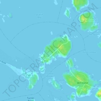 Topografische kaart Bush Island, hoogte, reliëf
