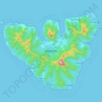 Topografische kaart Moorea, hoogte, reliëf
