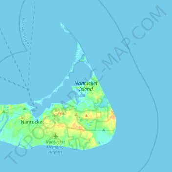 Topografische kaart Nantucket Island, hoogte, reliëf