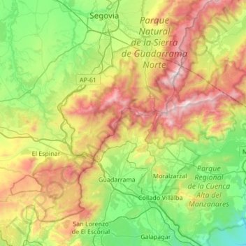 Topografische kaart Sierra de Guadarrama, hoogte, reliëf