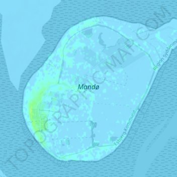 Topografische kaart Mandø, hoogte, reliëf