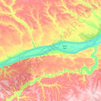 Topografische kaart Lena River, hoogte, reliëf