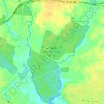 Topografische kaart Lake Houston Wilderness Park, hoogte, reliëf