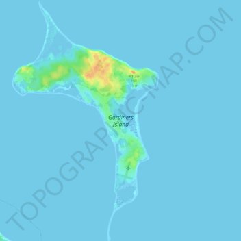 Topografische kaart Gardiners Island, hoogte, reliëf