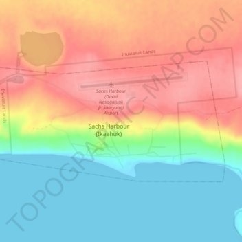 Topografische kaart Sachs Harbour (Ikahuak), hoogte, reliëf