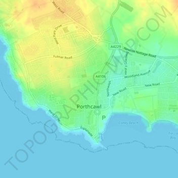 Topografische kaart Porthcawl, hoogte, reliëf